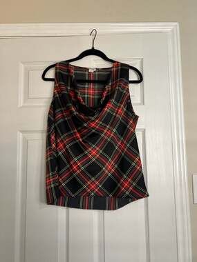J.Crew Holiday Tartan Plaid Sleeveless Cowl Neck Satin Top